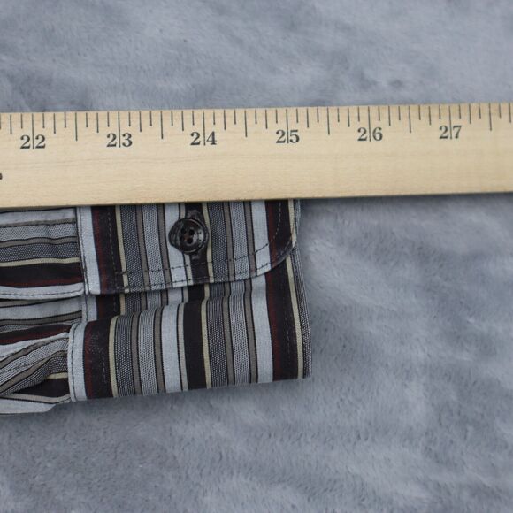 Perry Ellis Shirt Mens L Black Long Sleeve Striped Collared Casual Button Up - Picture 7 of 16